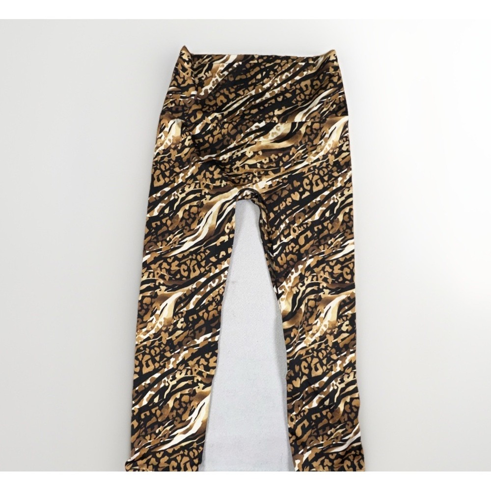 K-DEER Women's Safari Brown/Black Capri Length Leggings Size Large Animal